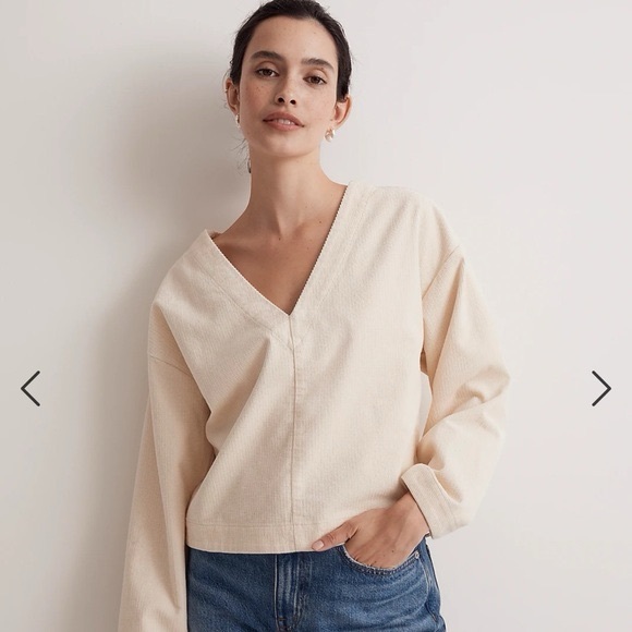 Madewell Cream Corduroy V-Neck Top100% CottonCropped Boxy FitSize M
